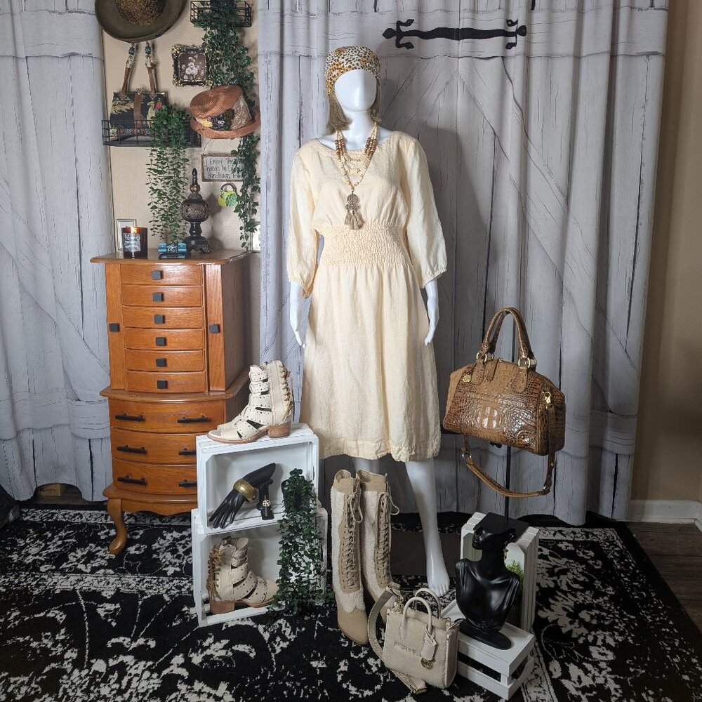 Ellementree Handmade Linen Dress Cream Large